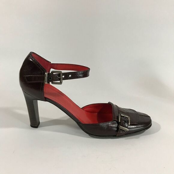 Juno Brown Leather Silver Buckle Heels - Picture 2 of 8